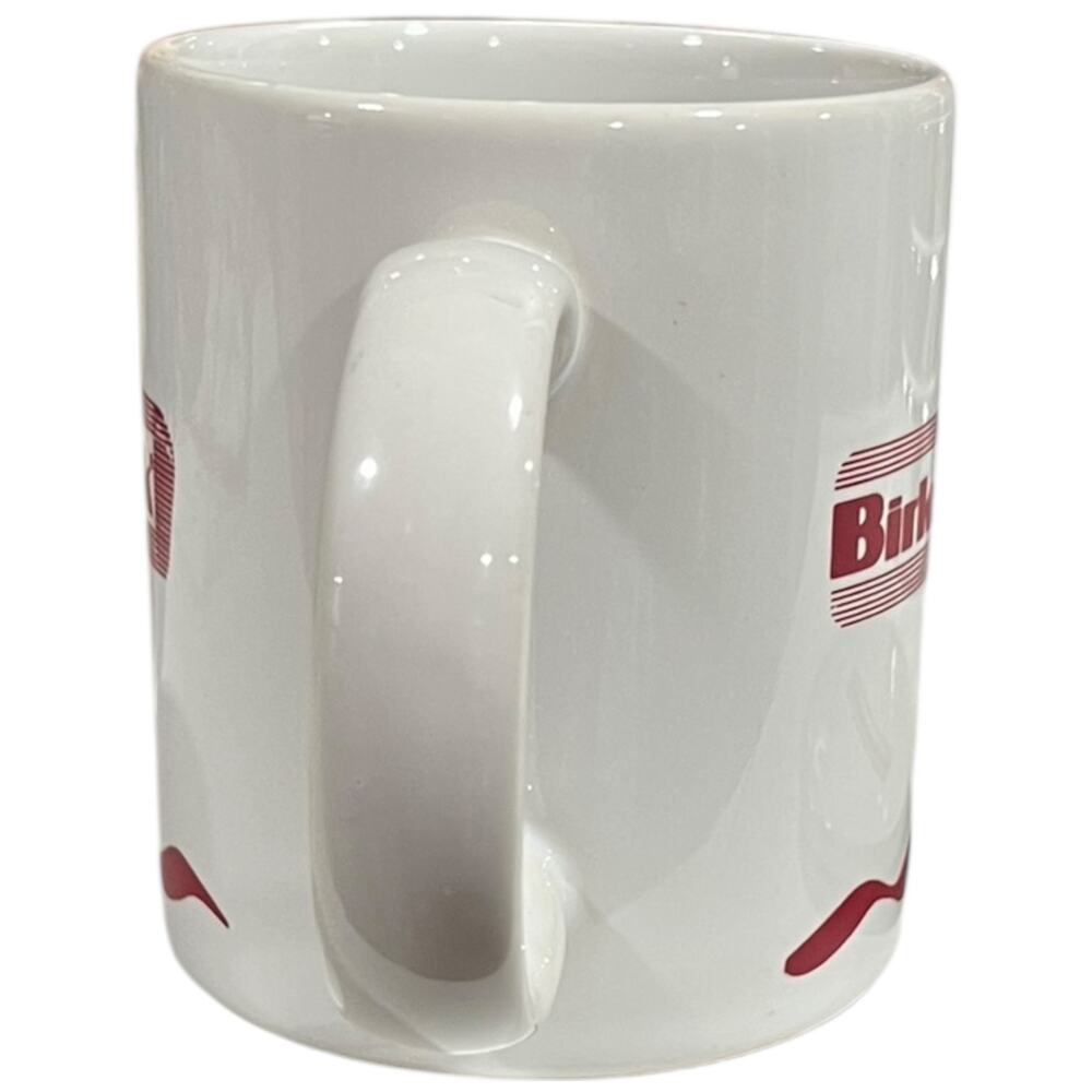 Vintage Birkenstock Coffee Mug with Lid White Red Logo Ceramic